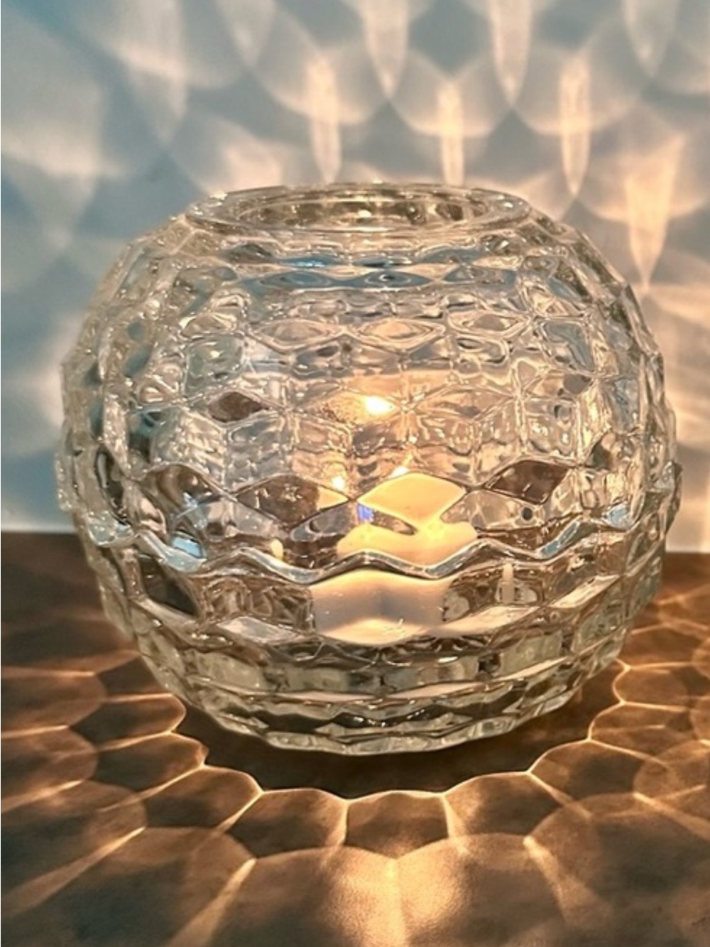 Vintage Homco Fairy Lamp Clear Glass Textured Votive Tea Light Candle Holder